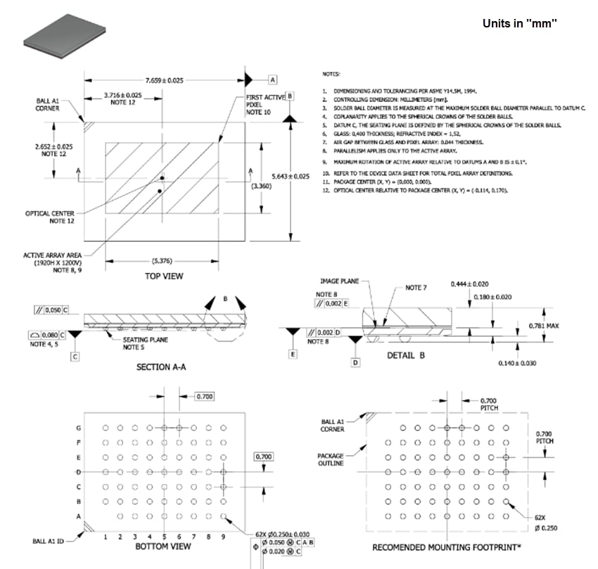Mechanical Drawing - onsemi AR0235 Digital Image Sensors